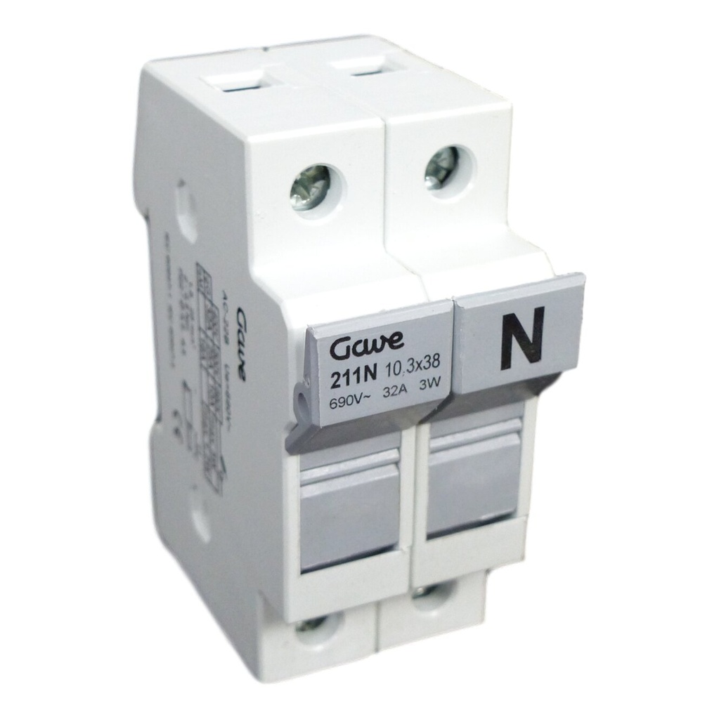 [211N] PORTAFUSIBLE GAVE 10X38 1P+N 32A.CARRIL DIN