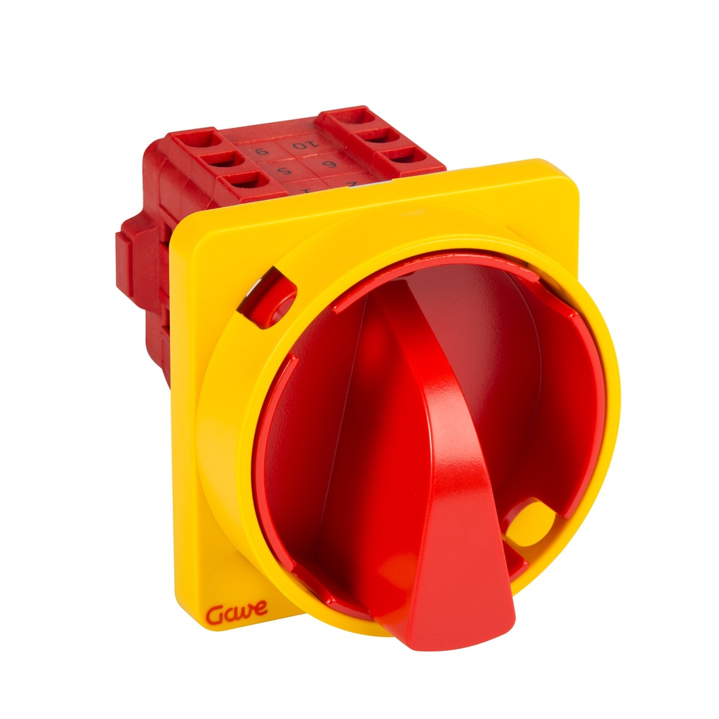 INTERRUPTOR GAVE 4P.16A.D0 BLOQUEO CANDADO ROJO/AMARILLO + AUXILIAR 1NA+1NC 12A