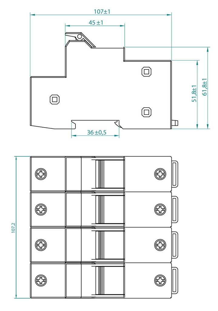[223N] PORTAFUSIBLE GAVE 14X51 3P+N 50A.RAIL DIN