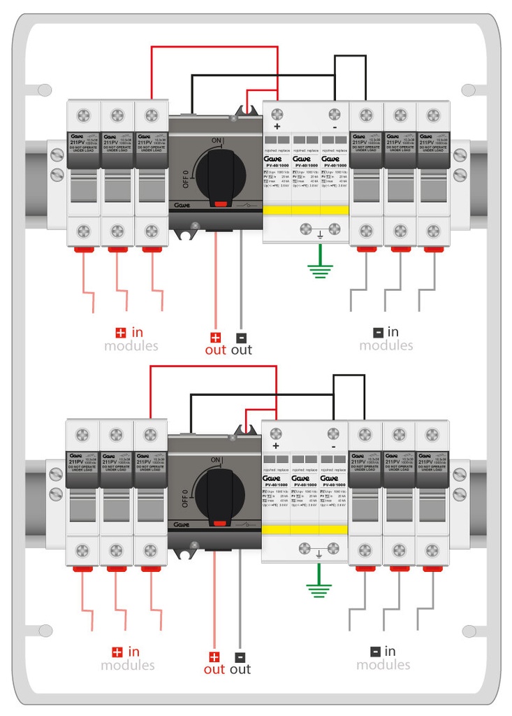 [STM31040P12] CAJA MODULAR GAVE CONEXION PV 3 STR. FUS. 12A + PROT.SOBRETENSION II