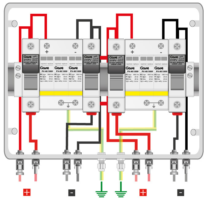 [STM110MCP12/2] CAJA MODULAR GAVE CONEXIÓN MC4 2MPPT - 1STR.FUS 12A - SIN SECCIONADOR + PROTECTOR SOBRETENSION II