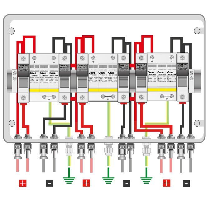 [STM110MCP12/3] CAJA MODULAR GAVE CONEXIÓN MC4 3MPPT - 1STR.FUS 12A - SIN SECCIONADOR + PROTECTOR SOBRETENSION II