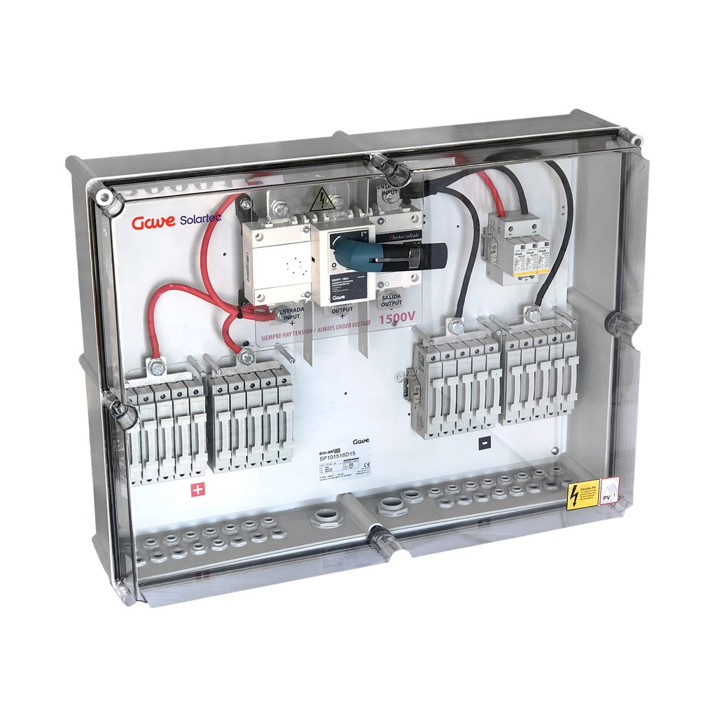[SP101516D15] CAJA CONEXIÓN PV 1500V 10 STRINGS - FUS 15A - SECCIONADOR 160A + PROTECTOR SOBRETENSIONES GAVE