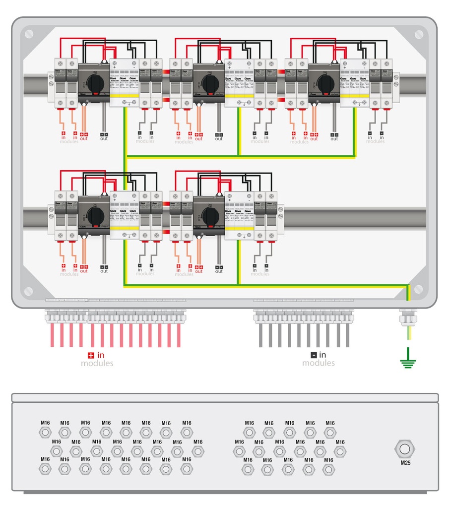 [SLP21025P20S/5] CAJA CONEXIÓN PV - 2 STRINGS x MPPT 1000V 25A FUS20A 5MPPT SALIDAS INDIVIDUALES GAVE